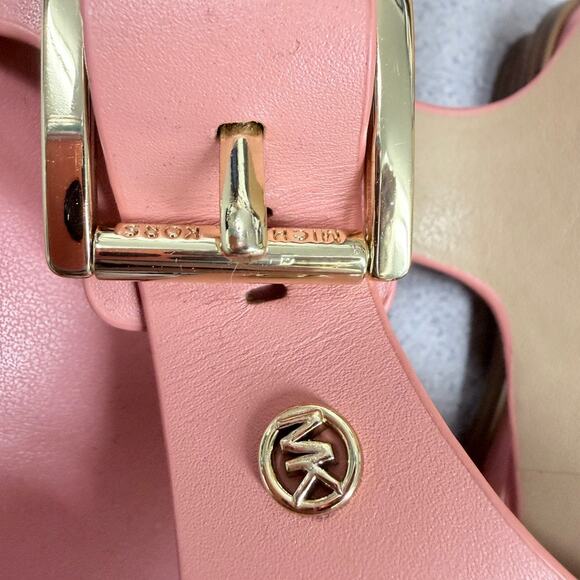 NWT Michael Kors Pink Thong Slingback Sandals 8M Gold Buckle MK Logo - Picture 5 of 5